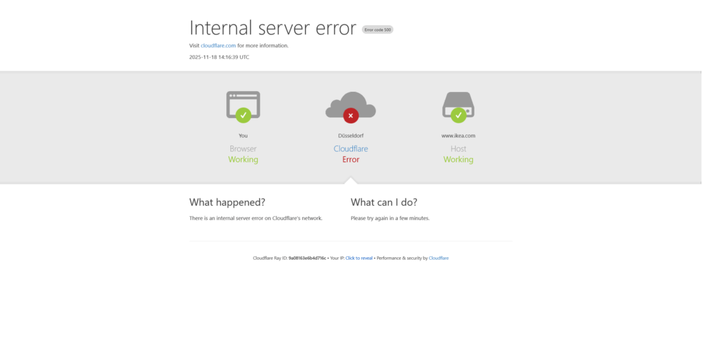 Screenshot einer Fehlermeldung mit dem Text 'Internal Server Error' und Symbolen für Browser und Serverstatus.