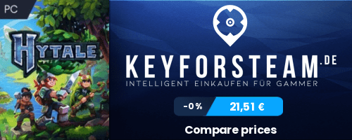 Hytale-Spielcover mit Charakteren und einer bunten Landschaft im Hintergrund.