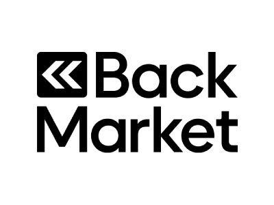Logo von Back Market, einem Unternehmen für refurbished Elektronikprodukte mit einem modernen Design.