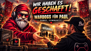 OldGamingMan77 überreicht dem erwachsenen Paul WARDOGS als Geschenk der Community