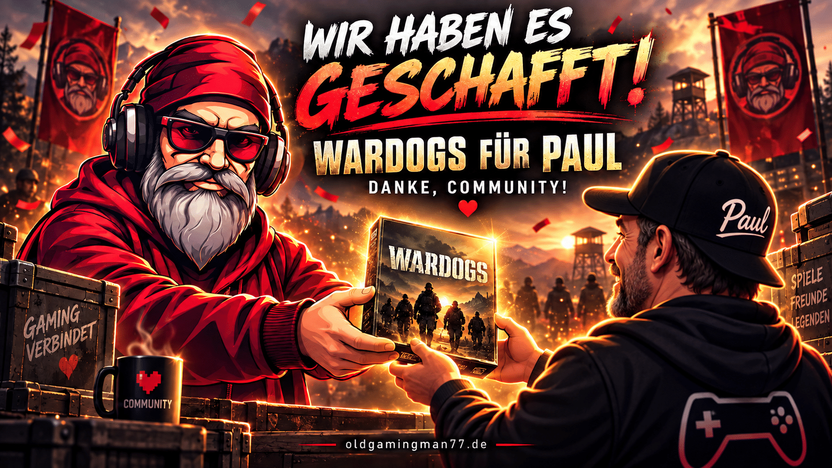 OldGamingMan77 überreicht dem erwachsenen Paul WARDOGS als Geschenk der Community